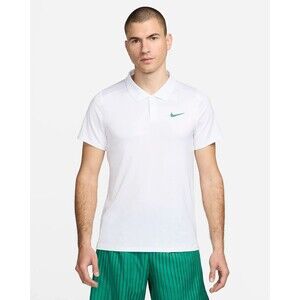 Nike Court Polo Tennis Shirt Top White Green Logo FD5317-102 Men's Medium